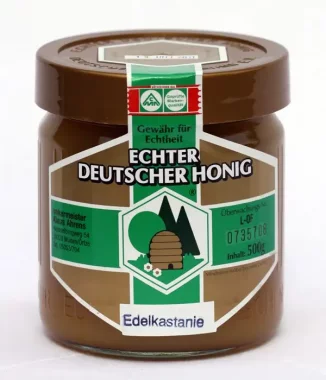 Ein Glas Edelkastanienhonig aus der Imkerei Ahrens